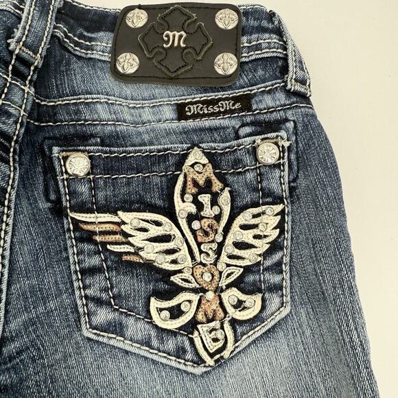 Miss Me Embellished Blue Capri Jeans Size Girls 8 Y2K Bling Rhinestone Retro - Picture 5 of 8
